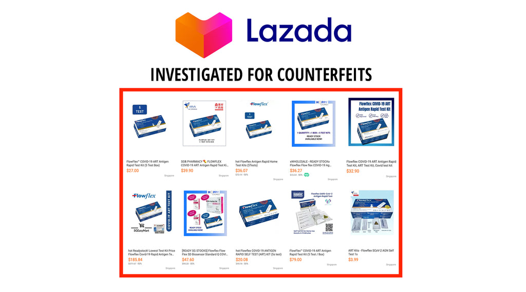 Alleged counterfeit Flowflex ARTs sold on Lazada